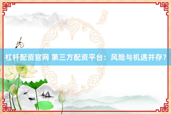 杠杆配资官网 第三方配资平台：风险与机遇并存？
