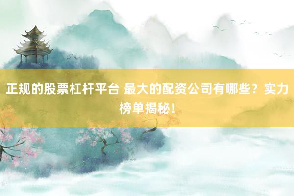 正规的股票杠杆平台 最大的配资公司有哪些？实力榜单揭秘！