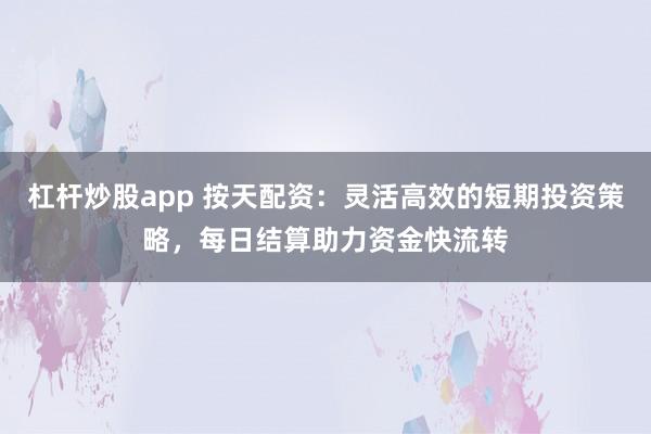 杠杆炒股app 按天配资：灵活高效的短期投资策略，每日结算助力资金快流转
