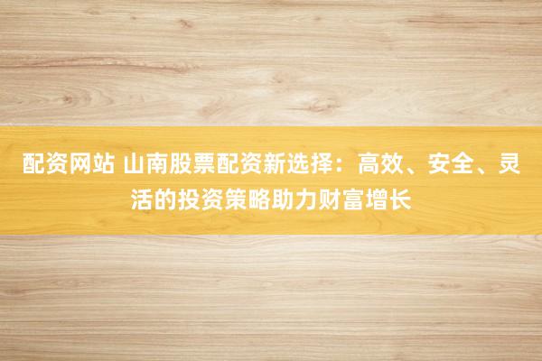 配资网站 山南股票配资新选择：高效、安全、灵活的投资策略助力财富增长