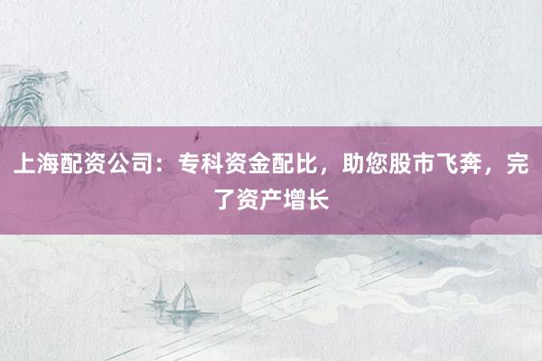 上海配资公司：专科资金配比，助您股市飞奔，完了资产增长