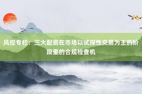 风控专栏：三大配资在市场以试探性交易为主的阶段里的合规检查机