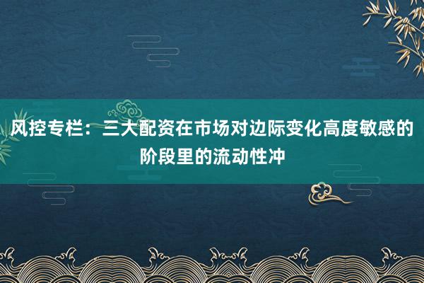 风控专栏：三大配资在市场对边际变化高度敏感的阶段里的流动性冲