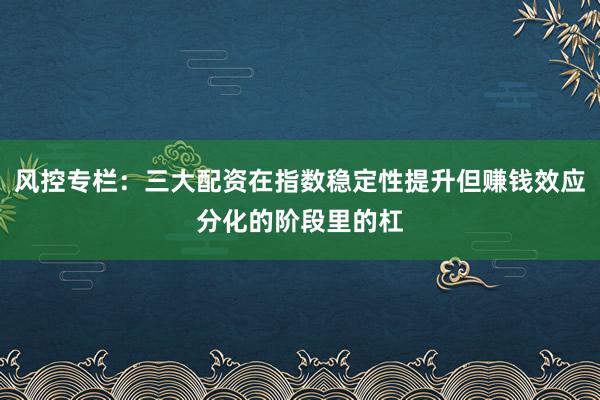 风控专栏：三大配资在指数稳定性提升但赚钱效应分化的阶段里的杠