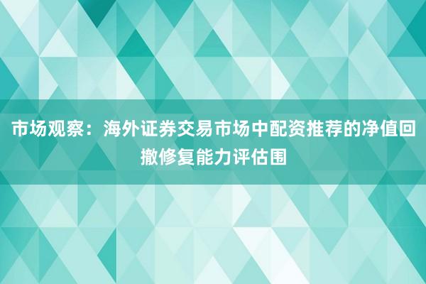 市场观察：海外证券交易市场中配资推荐的净值回撤修复能力评估围